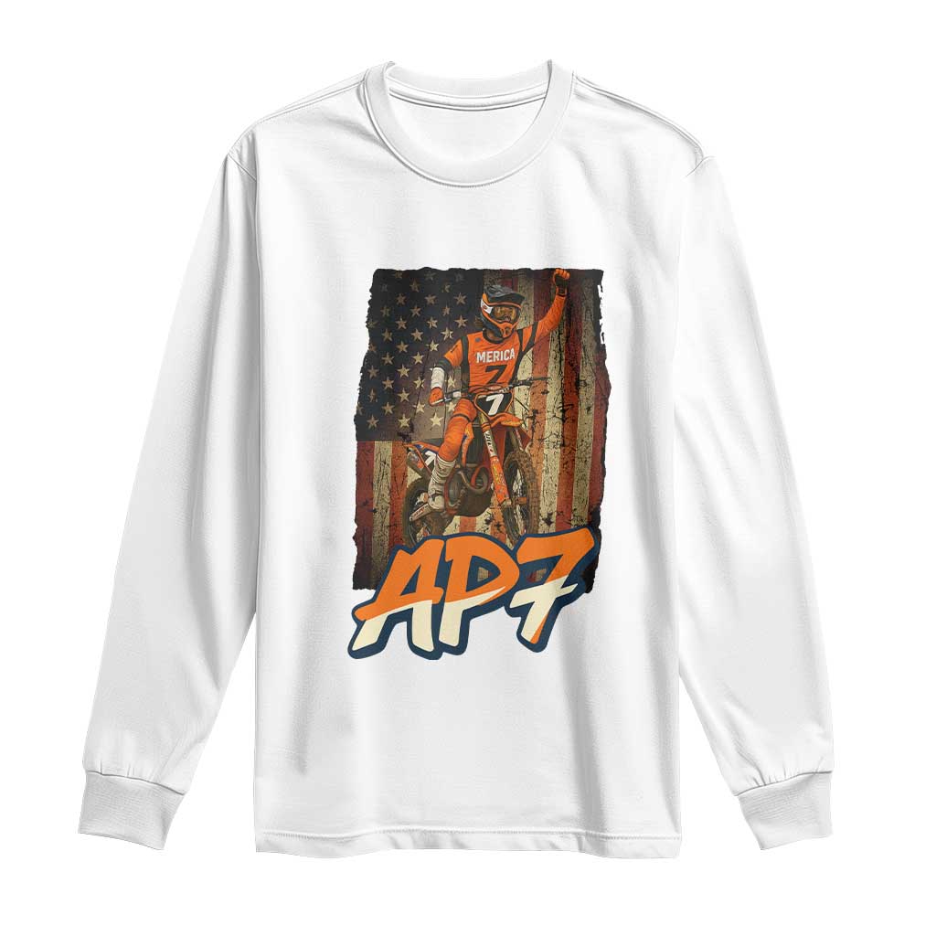 Dirt Bike American Flag Long Sleeve Shirt TS14 White Print Your Wear