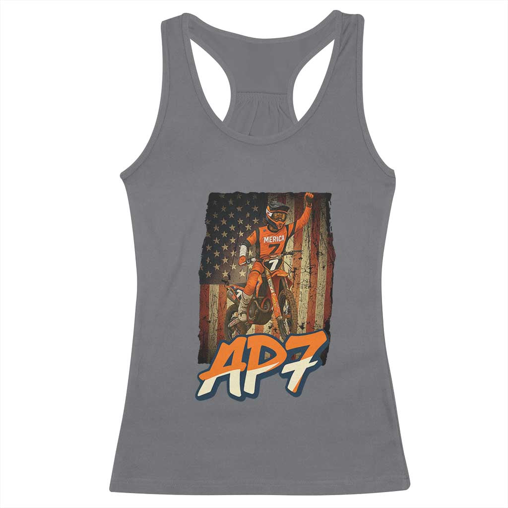 Dirt Bike American Flag Racerback Tank Top TS14 Charcoal Print Your Wear