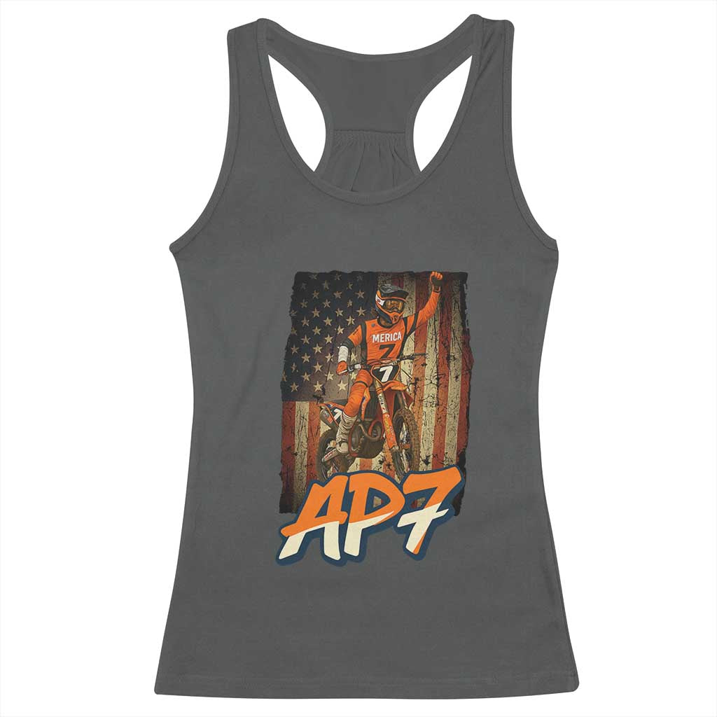 Dirt Bike American Flag Racerback Tank Top TS14 Dark Heather Print Your Wear