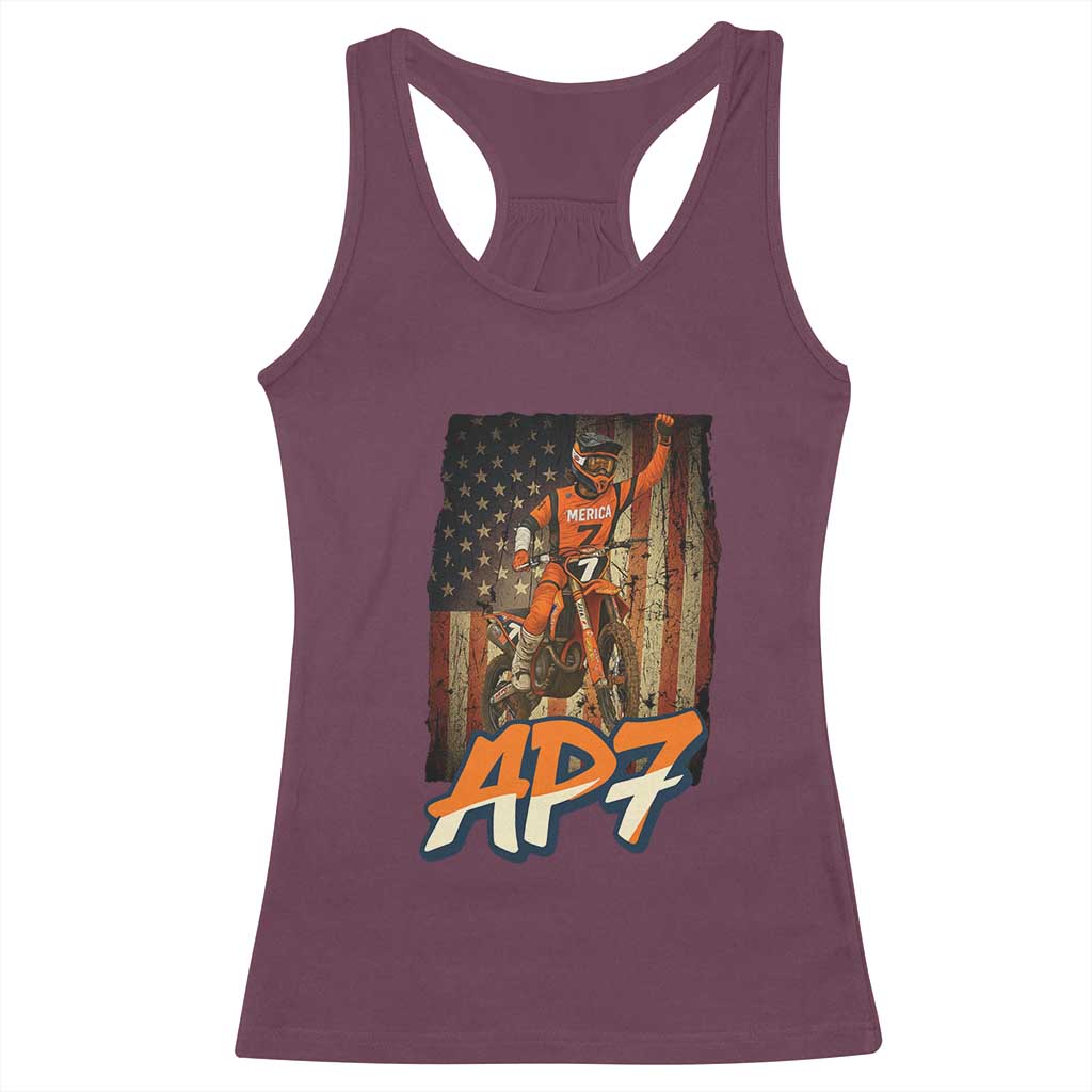 Dirt Bike American Flag Racerback Tank Top TS14 Maroon Print Your Wear