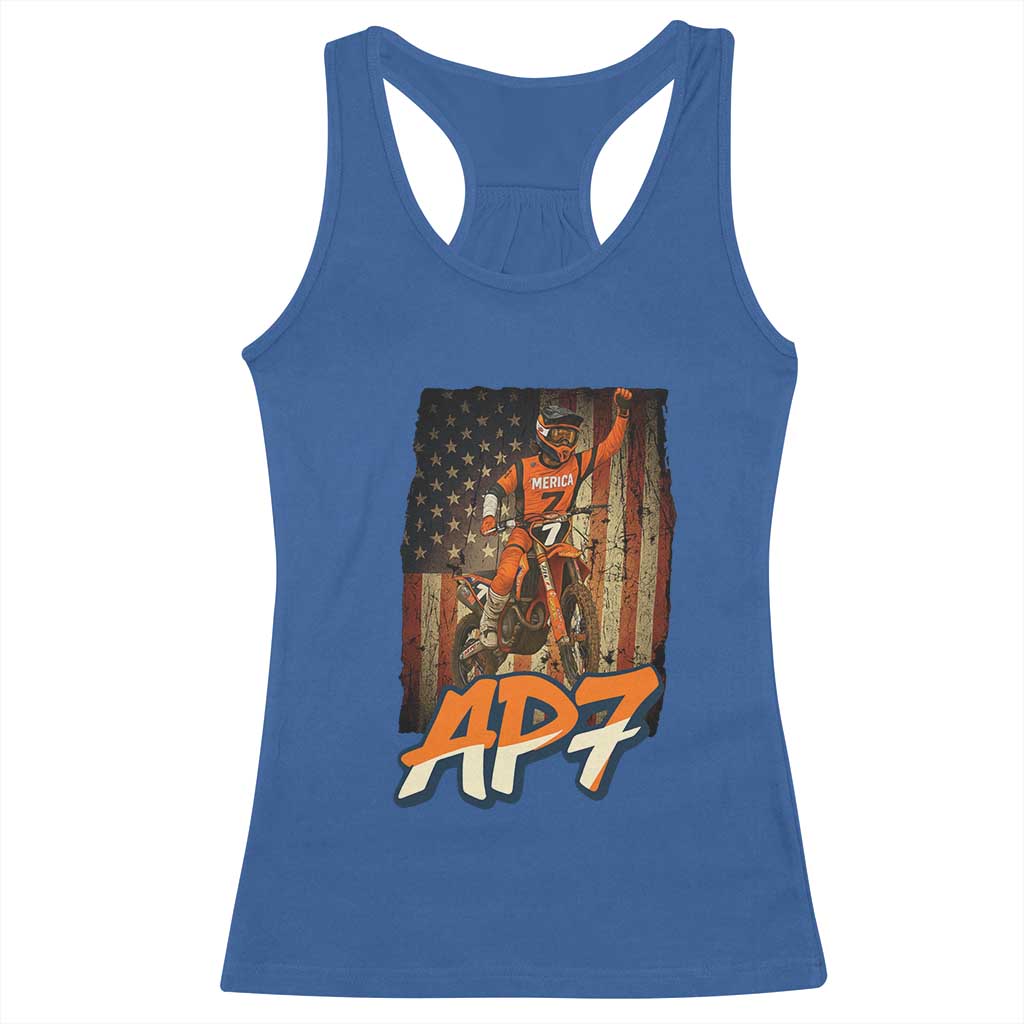 Dirt Bike American Flag Racerback Tank Top TS14 Royal Blue Print Your Wear