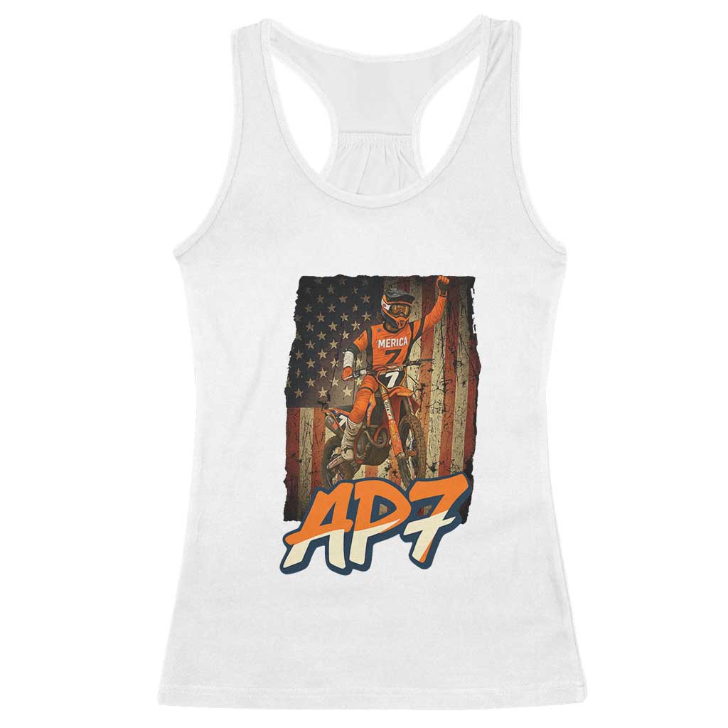 Dirt Bike American Flag Racerback Tank Top TS14 White Print Your Wear