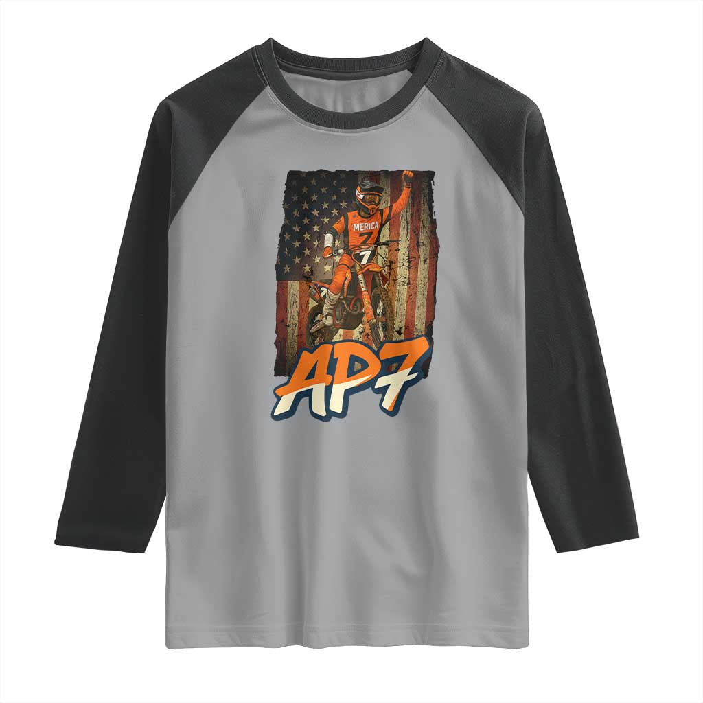 Dirt Bike American Flag Raglan Shirt TS14 Sport Gray Black Print Your Wear
