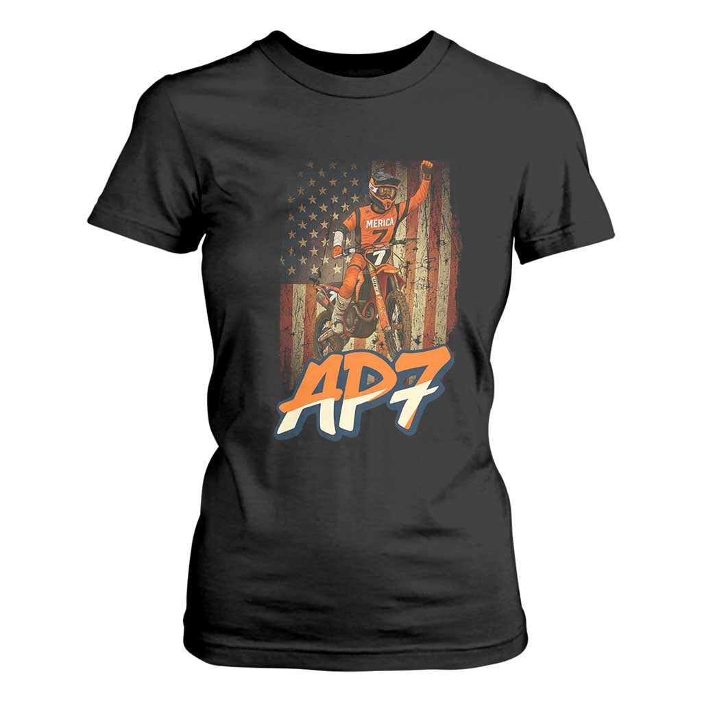 Dirt Bike American Flag T Shirt For Women TS14 Black Print Your Wear