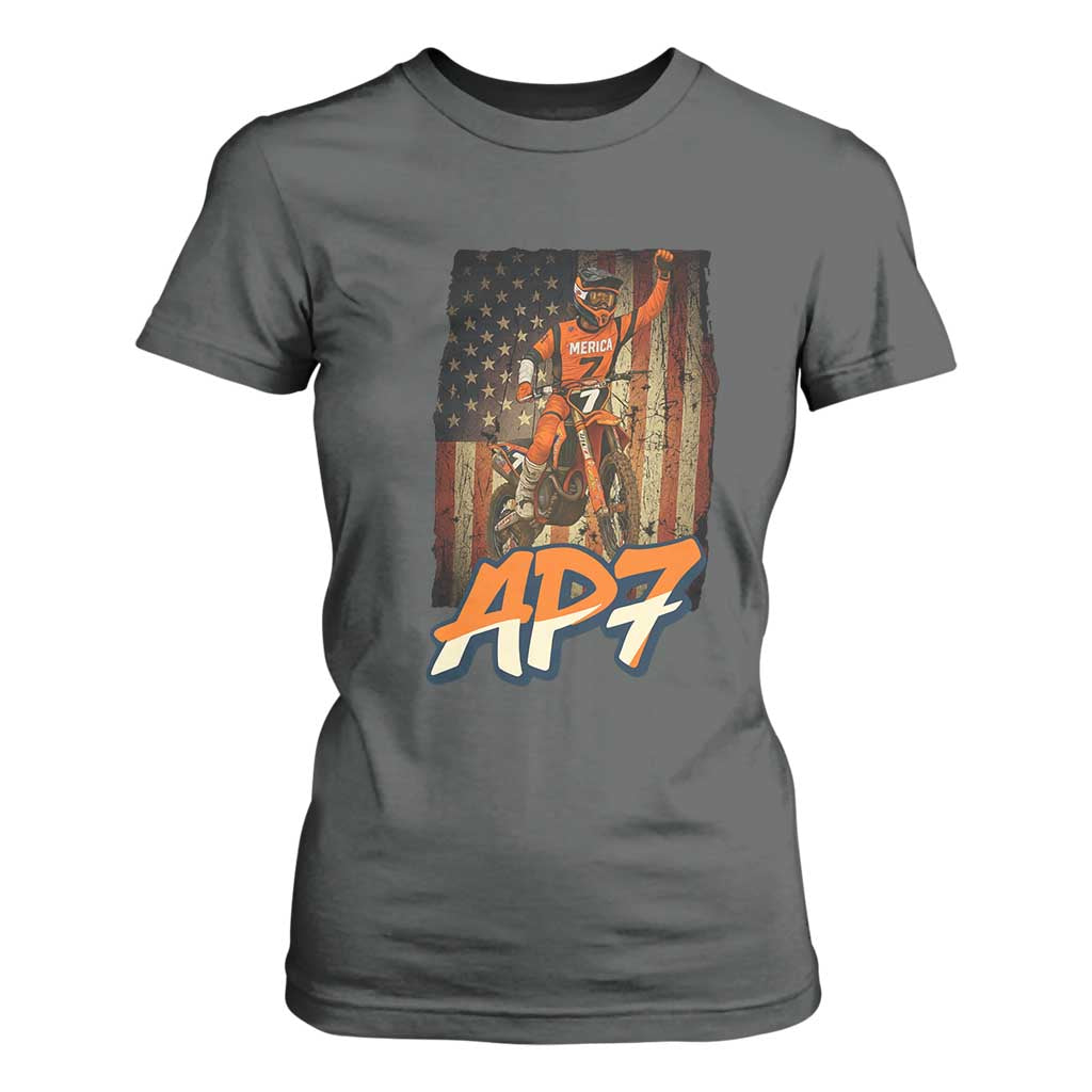 Dirt Bike American Flag T Shirt For Women TS14 Dark Heather Print Your Wear