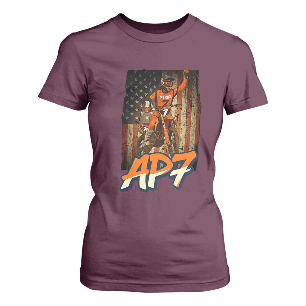 Dirt Bike American Flag T Shirt For Women TS14 Maroon Print Your Wear