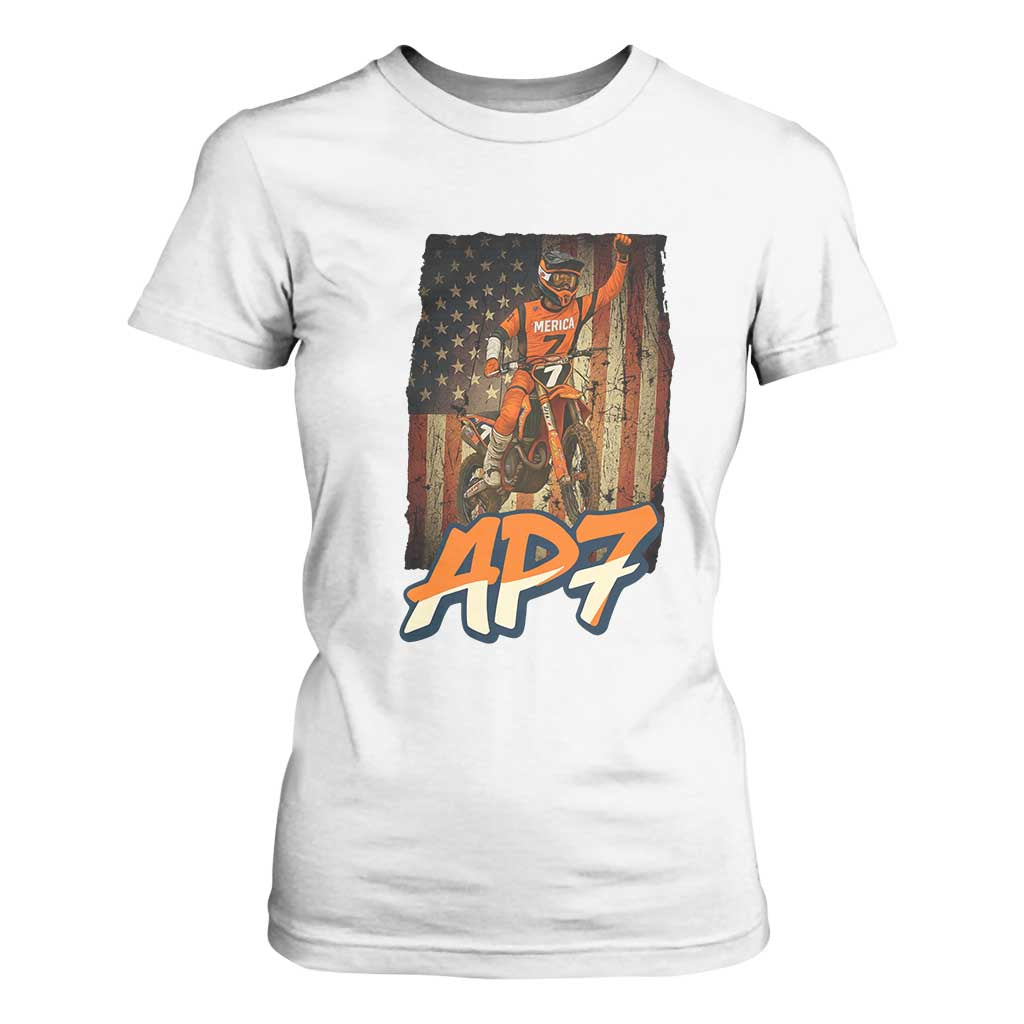 Dirt Bike American Flag T Shirt For Women TS14 White Print Your Wear