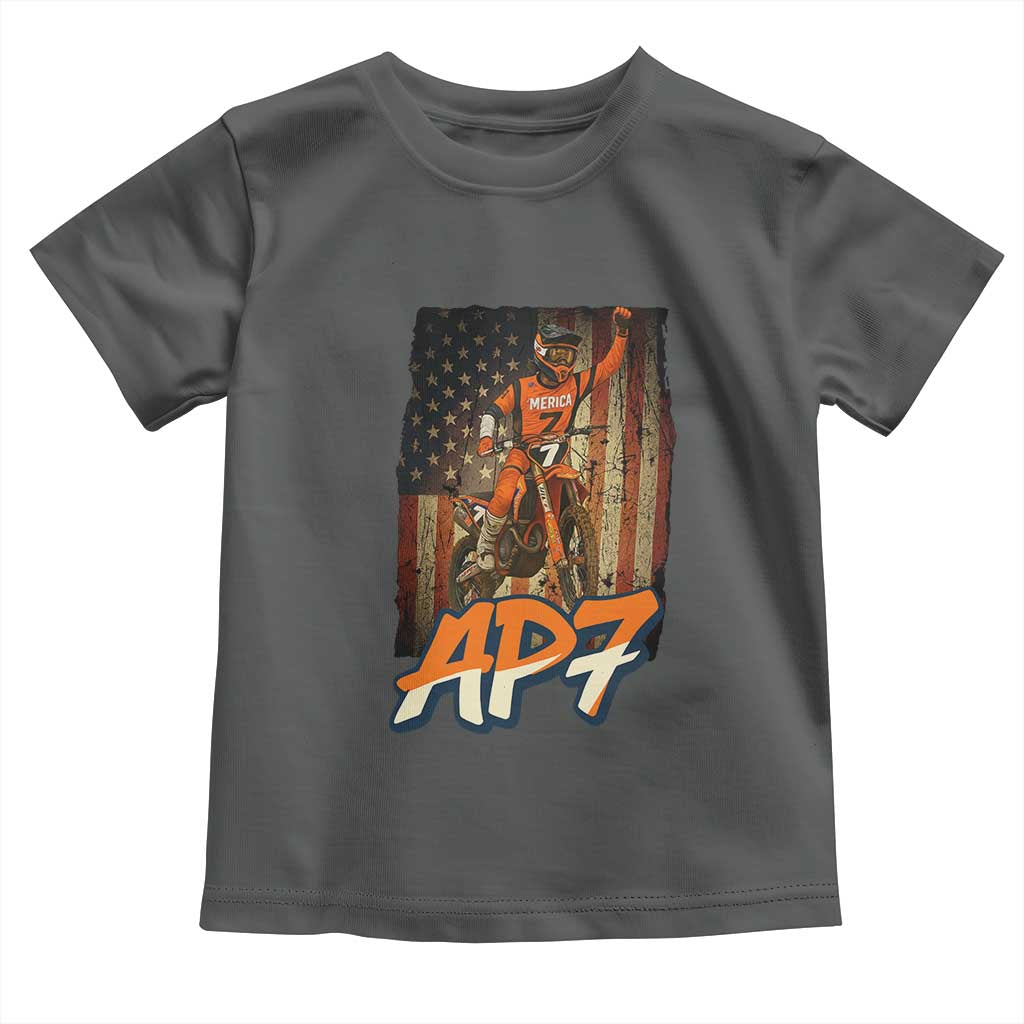Dirt Bike American Flag Toddler T Shirt TS14 Dark Heather Print Your Wear