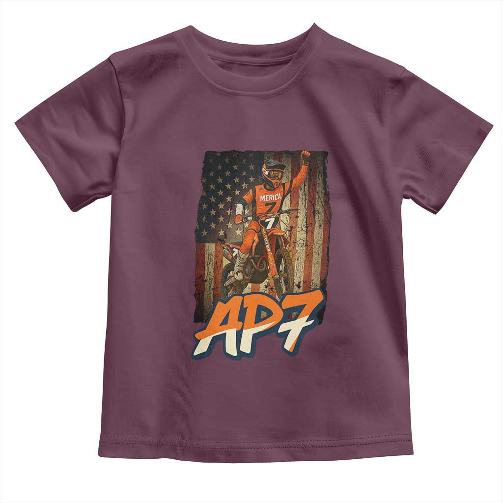 Dirt Bike American Flag Toddler T Shirt TS14 Maroon Print Your Wear