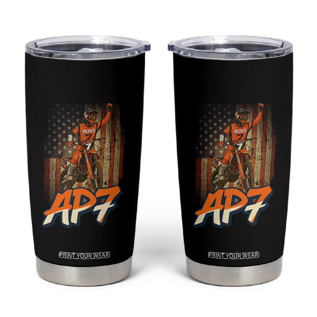 Dirt Bike American Flag Tumbler Cup TS14 Black Print Your Wear