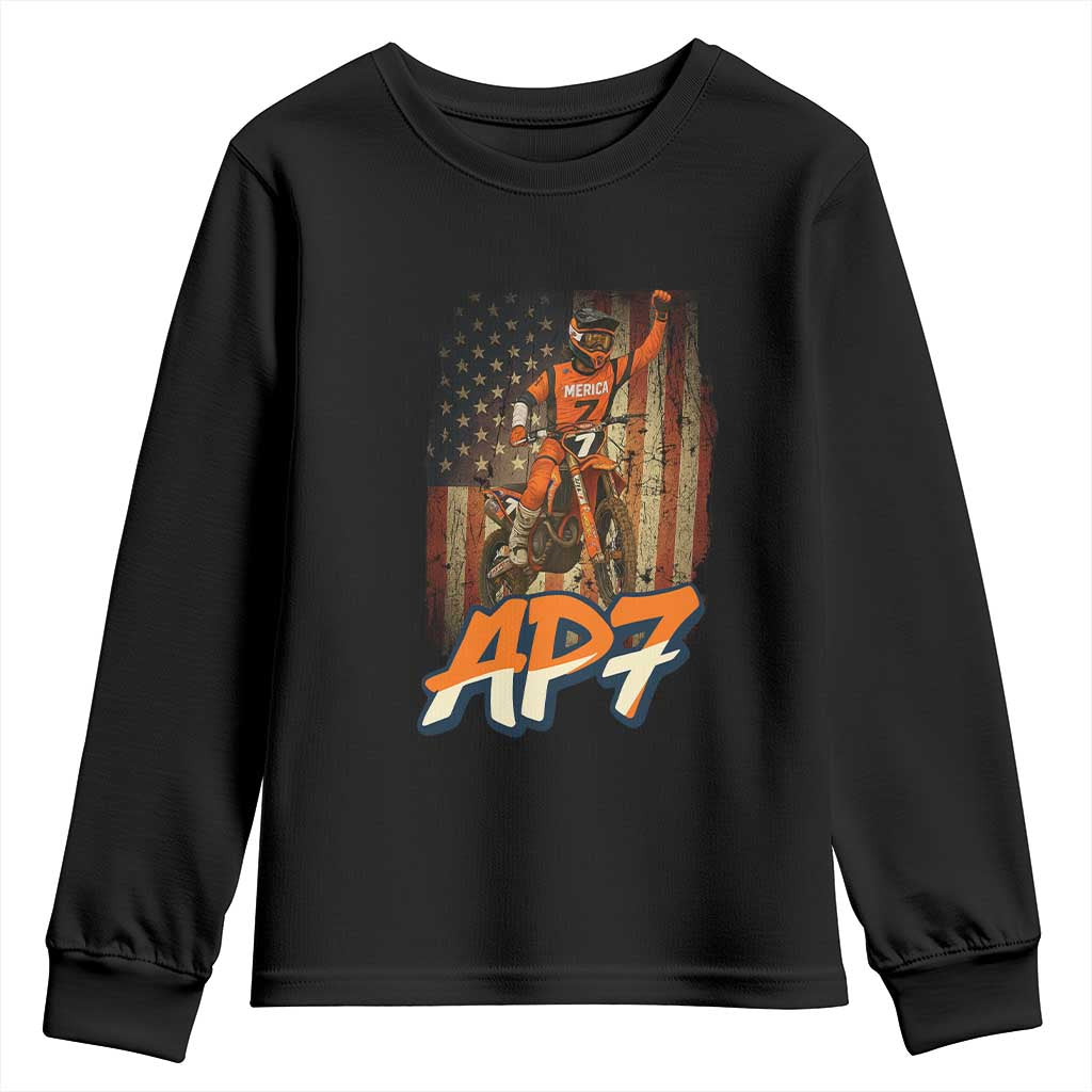 Dirt Bike American Flag Youth Sweatshirt TS14 Black Print Your Wear
