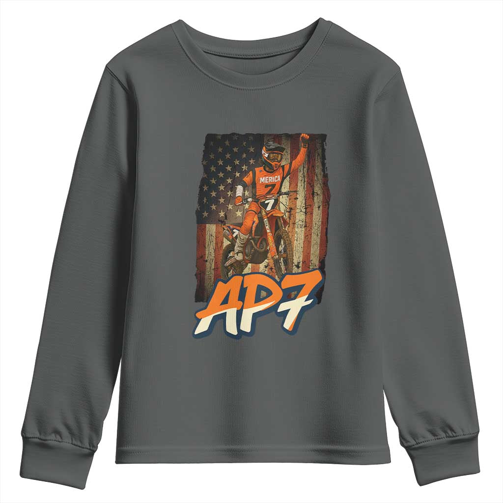 Dirt Bike American Flag Youth Sweatshirt TS14 Dark Heather Print Your Wear