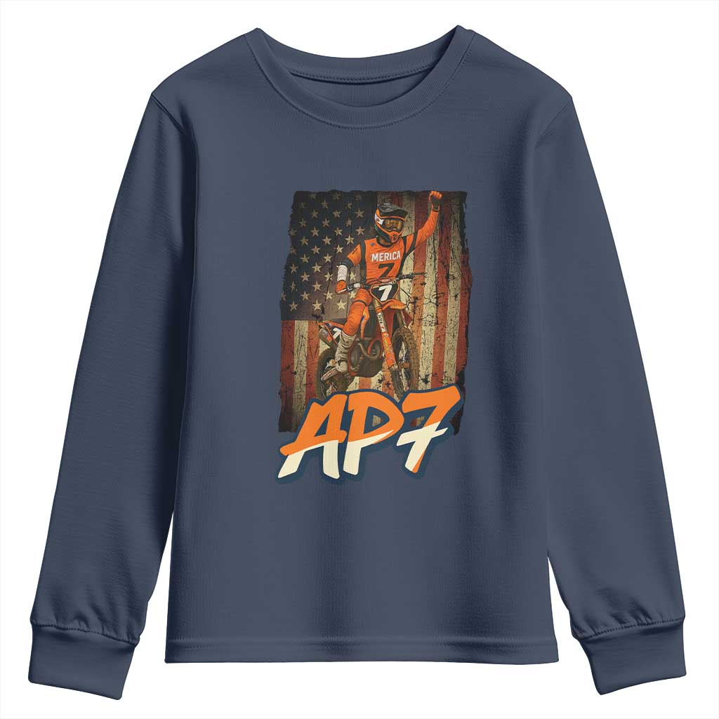 Dirt Bike American Flag Youth Sweatshirt TS14 Navy Print Your Wear
