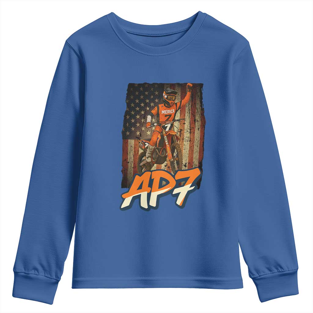 Dirt Bike American Flag Youth Sweatshirt TS14 Royal Blue Print Your Wear