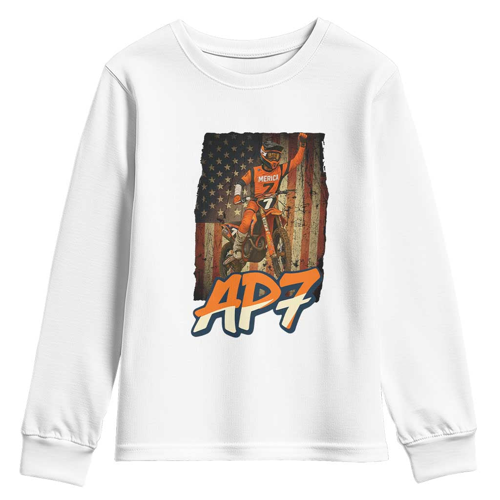 Dirt Bike American Flag Youth Sweatshirt TS14 White Print Your Wear