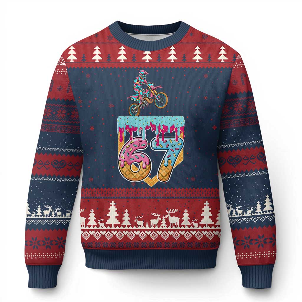 67 Six Seven Meme Ugly Christmas Sweater Funny Dirt Bike Motocross Ice Cream Drip TS14 Navy Red Print Your Wear