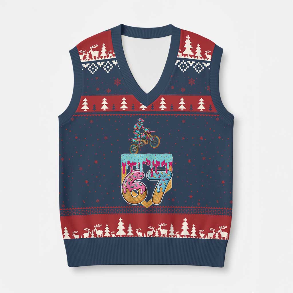 67 Six Seven Meme V-Neck Knit Sweater Vest Funny Dirt Bike Motocross Ice Cream Drip TS14 Navy Red Print Your Wear