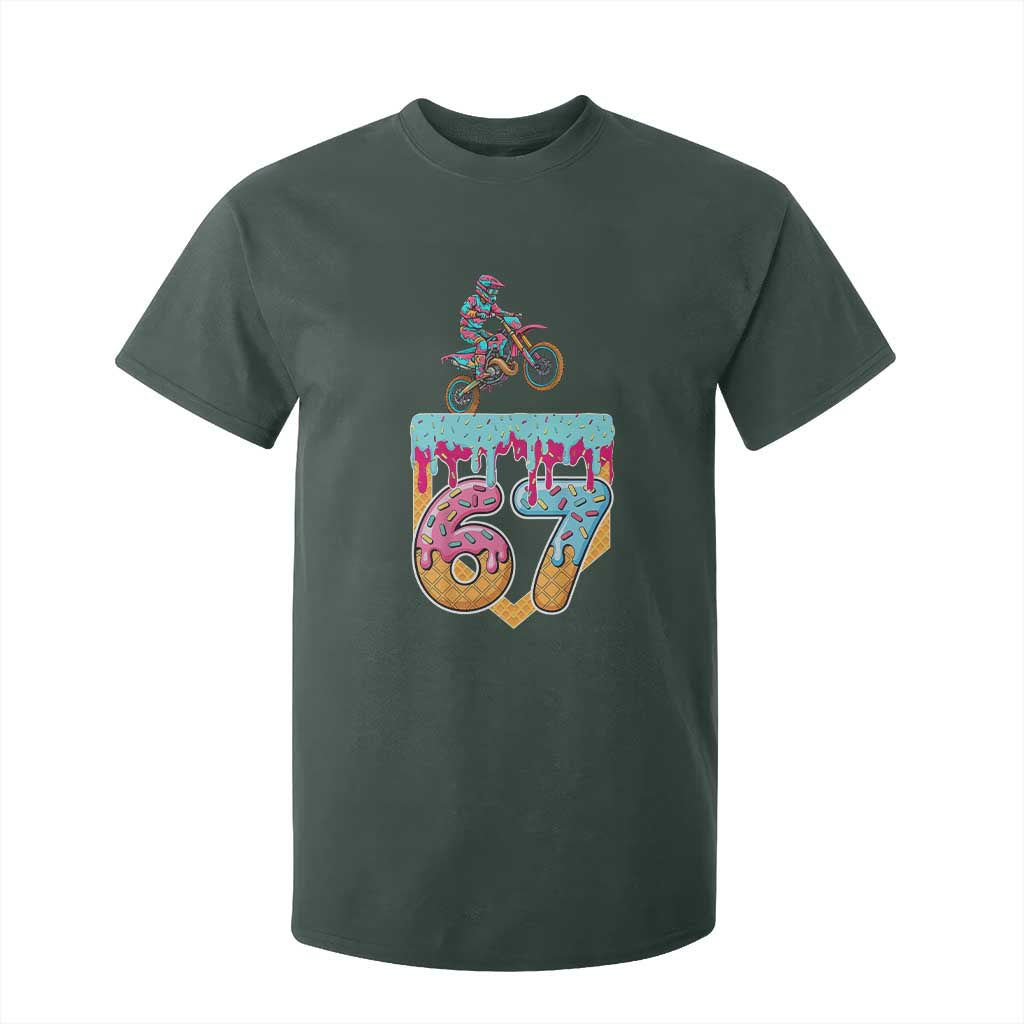 67 Six Seven Meme T Shirt For Kid Funny Dirt Bike Motocross Ice Cream Drip TS14 Dark Forest Green Print Your Wear