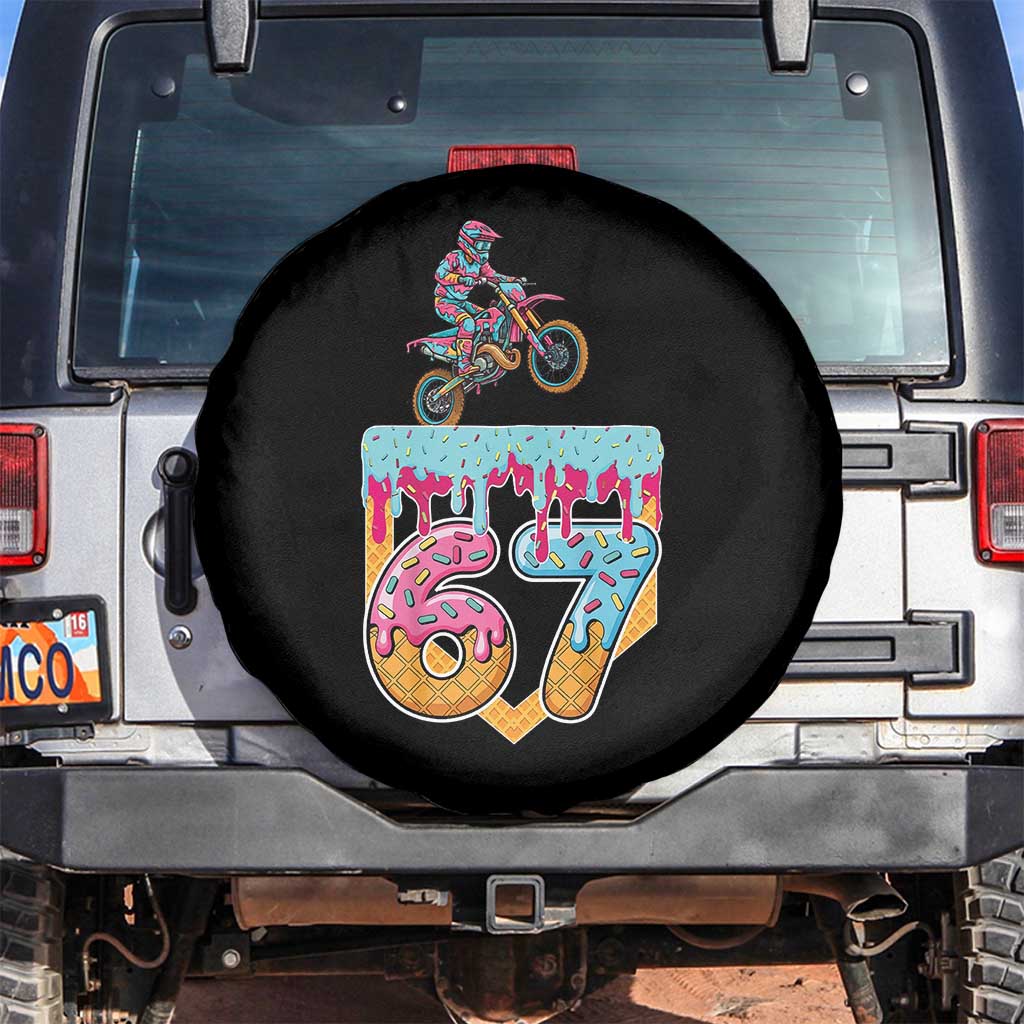 67 Six Seven Meme Spare Tire Cover Funny Dirt Bike Motocross Ice Cream Drip TS14 No hole Black Print Your Wear