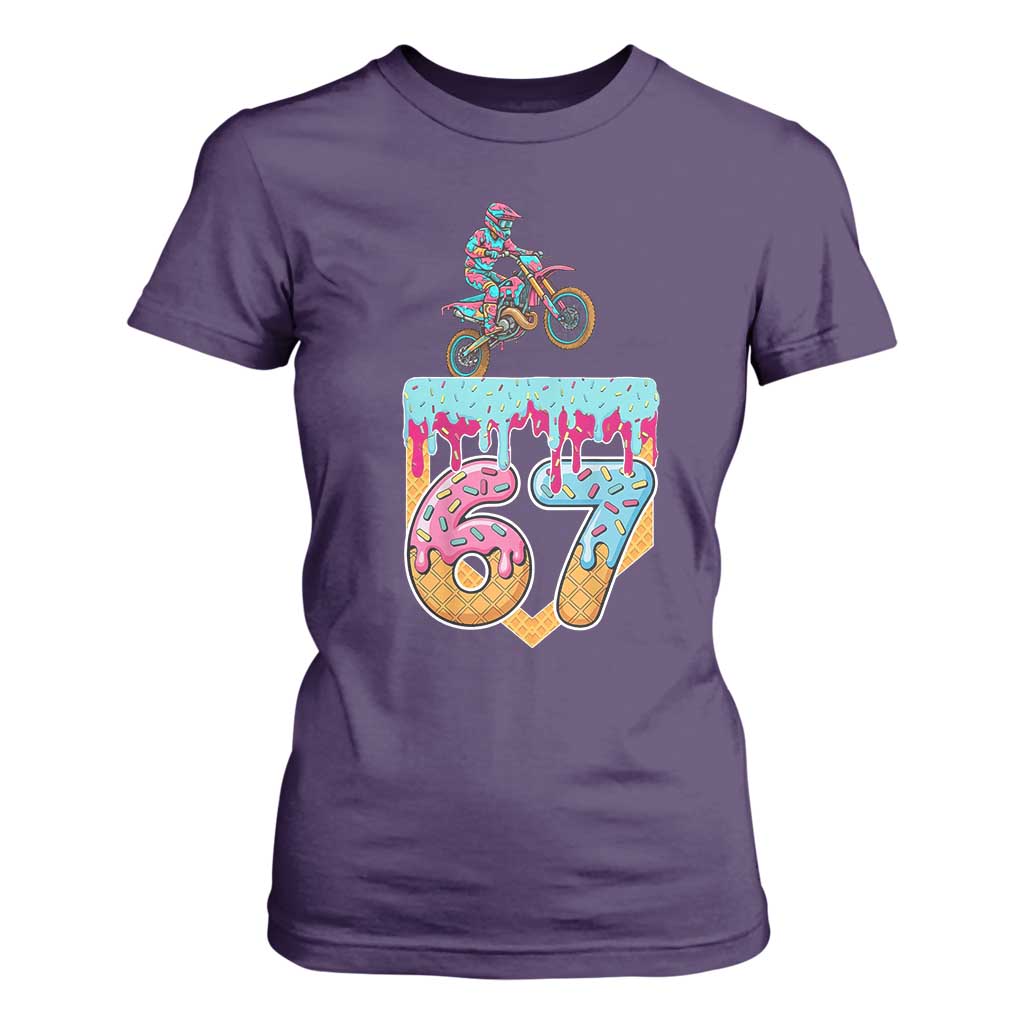67 Six Seven Meme T Shirt For Women Funny Dirt Bike Motocross Ice Cream Drip TS14 Purple Print Your Wear