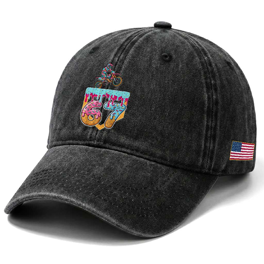 67 Six Seven Meme Washed Cotton Baseball Cap Funny Dirt Bike Motocross Ice Cream Drip TS14 Print Your Wear