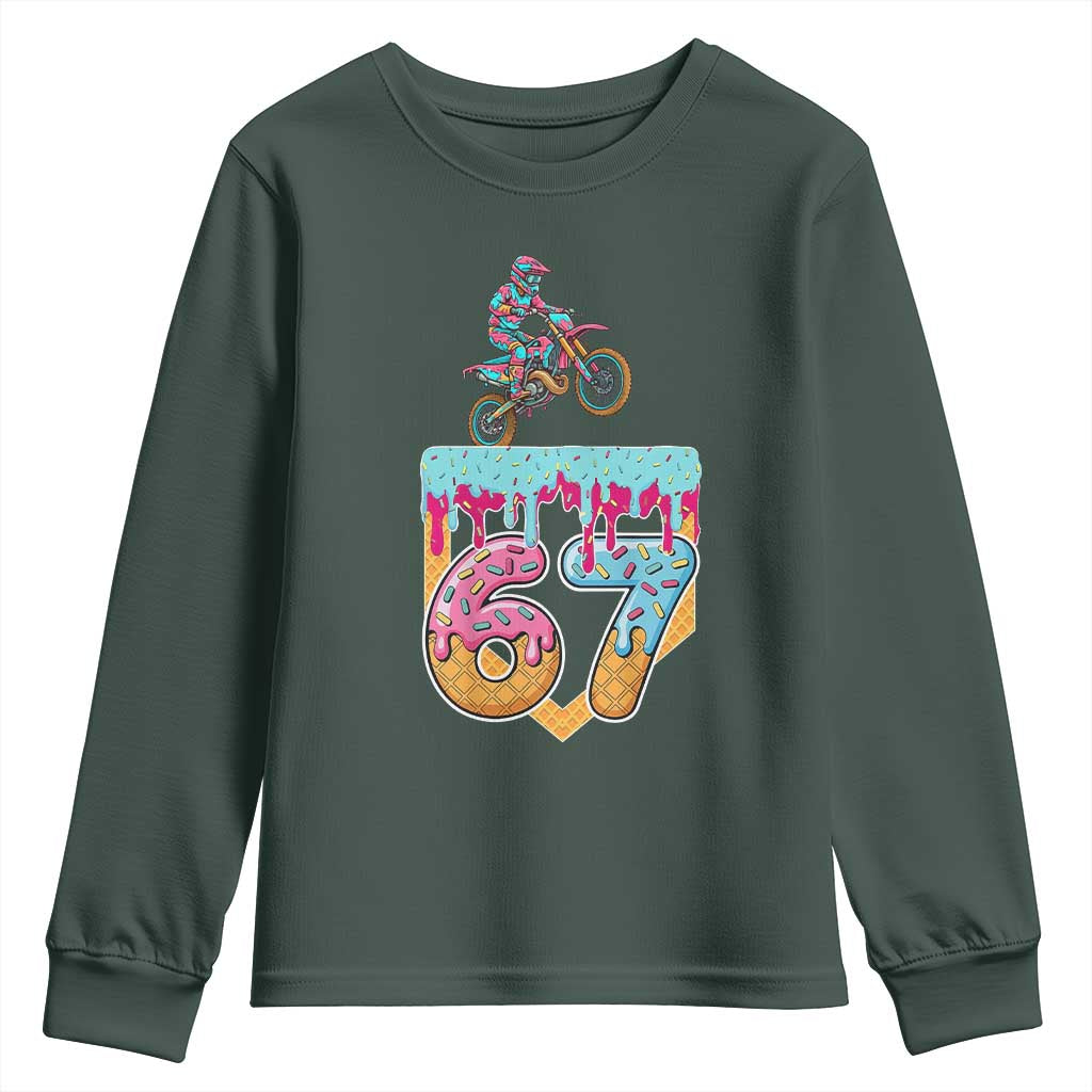 67 Six Seven Meme Youth Sweatshirt Funny Dirt Bike Motocross Ice Cream Drip TS14 Dark Forest Green Print Your Wear