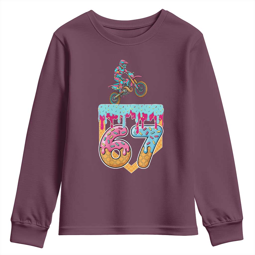 67 Six Seven Meme Youth Sweatshirt Funny Dirt Bike Motocross Ice Cream Drip TS14 Maroon Print Your Wear