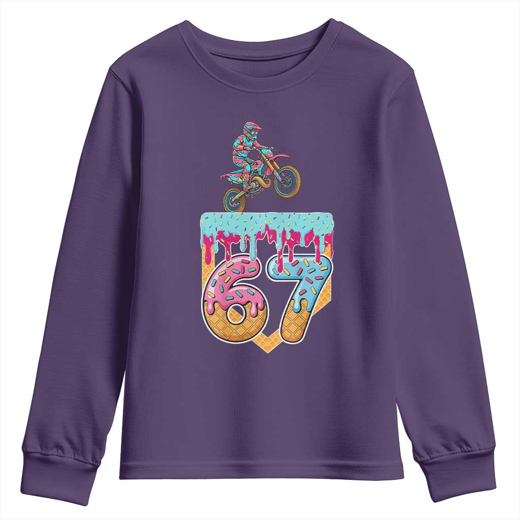 67 Six Seven Meme Youth Sweatshirt Funny Dirt Bike Motocross Ice Cream Drip TS14 Purple Print Your Wear