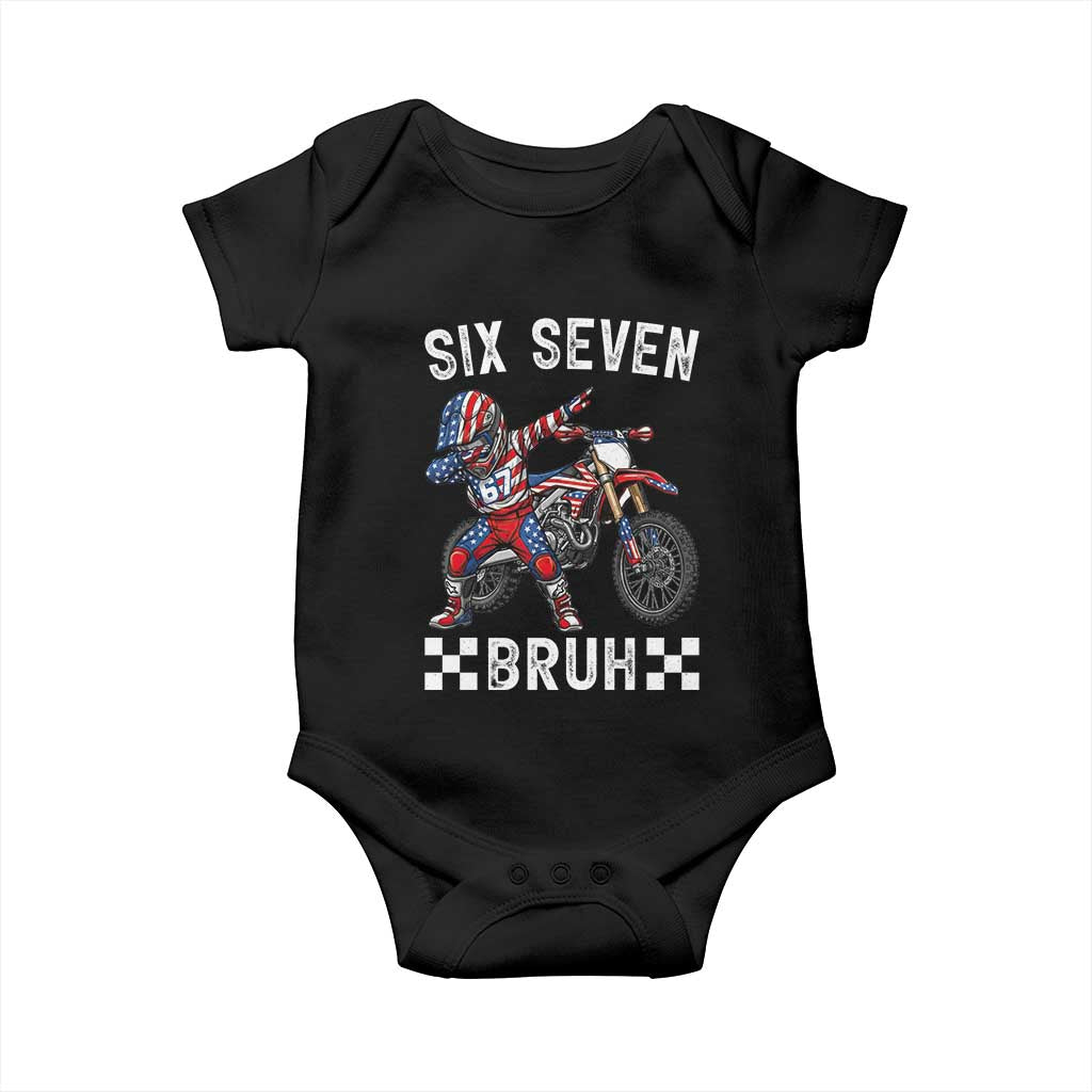 67 Bruh Meme Baby Onesie Funny Six Seven Dirt Bike Patriotic American Flag TS14 Black Print Your Wear