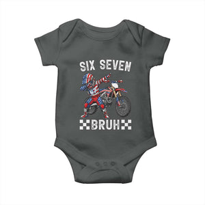 67 Bruh Meme Baby Onesie Funny Six Seven Dirt Bike Patriotic American Flag TS14 Dark Heather Print Your Wear