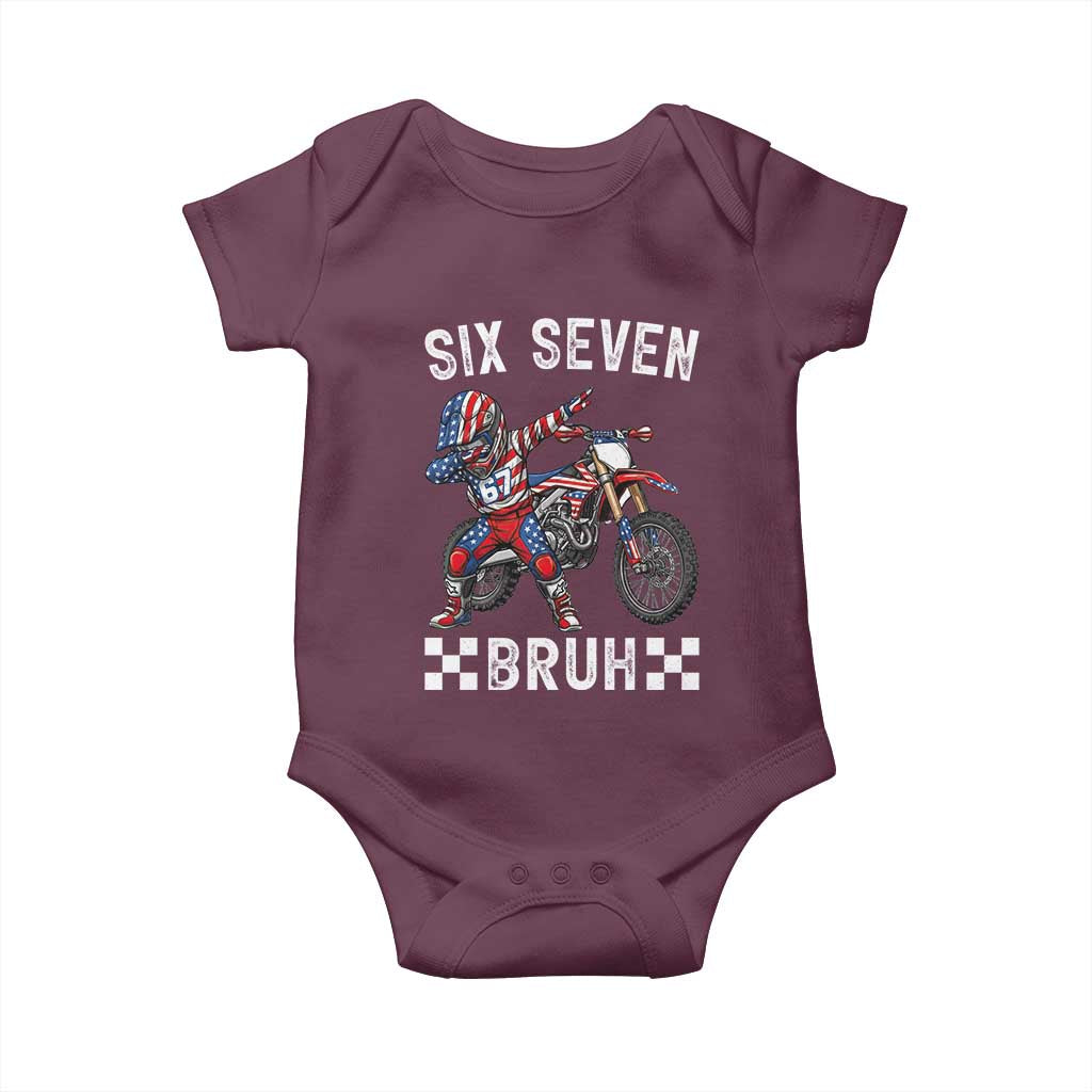 67 Bruh Meme Baby Onesie Funny Six Seven Dirt Bike Patriotic American Flag TS14 Maroon Print Your Wear