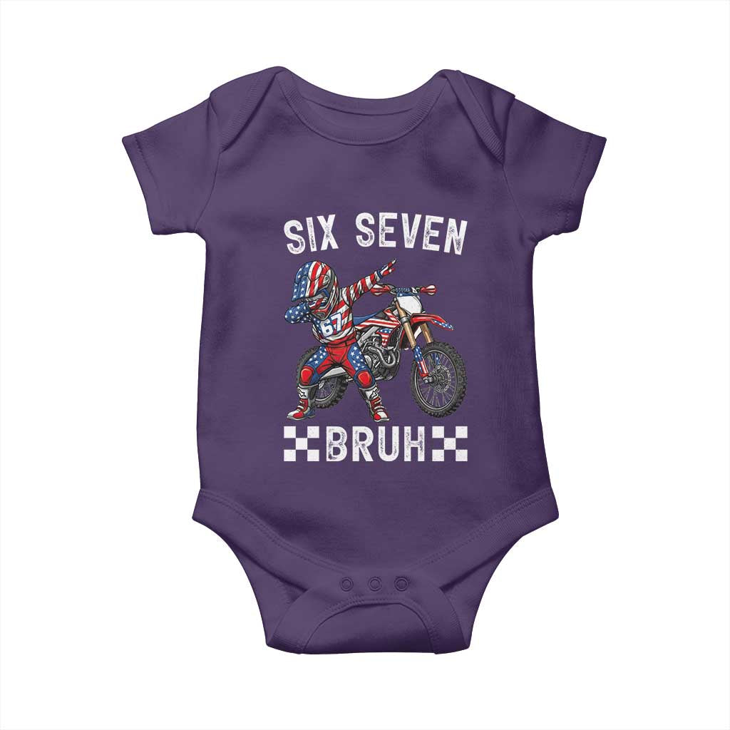 67 Bruh Meme Baby Onesie Funny Six Seven Dirt Bike Patriotic American Flag TS14 Purple Print Your Wear