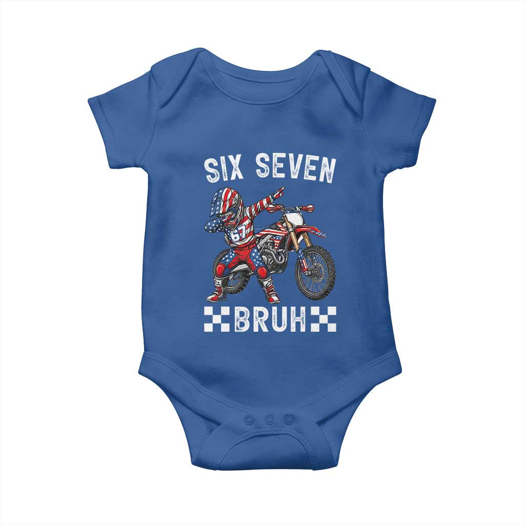 67 Bruh Meme Baby Onesie Funny Six Seven Dirt Bike Patriotic American Flag TS14 Royal Blue Print Your Wear