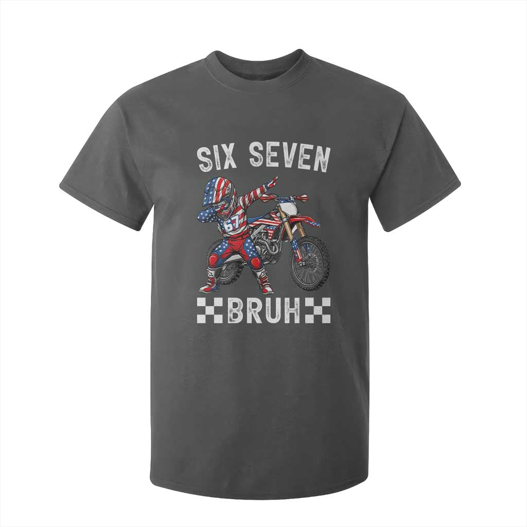 67 Bruh Meme T Shirt For Kid Funny Six Seven Dirt Bike Patriotic American Flag TS14 Dark Heather Print Your Wear