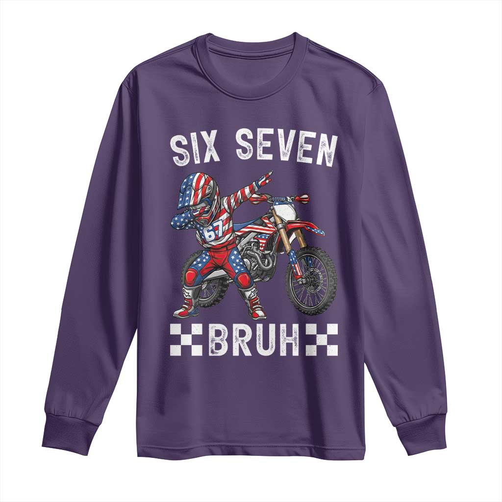 67 Bruh Meme Long Sleeve Shirt Funny Six Seven Dirt Bike Patriotic American Flag TS14 Purple Print Your Wear