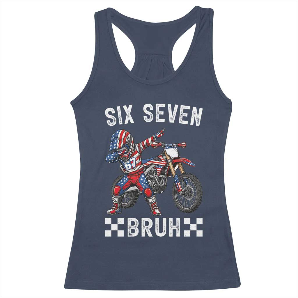 67 Bruh Meme Racerback Tank Top Funny Six Seven Dirt Bike Patriotic American Flag TS14 Navy Print Your Wear