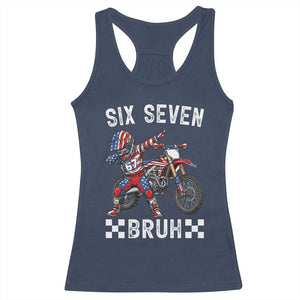 67 Bruh Meme Racerback Tank Top Funny Six Seven Dirt Bike Patriotic American Flag TS14 Navy Print Your Wear