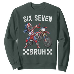 67 Bruh Meme Sweatshirt Funny Six Seven Dirt Bike Patriotic American Flag TS14 Dark Forest Green Print Your Wear