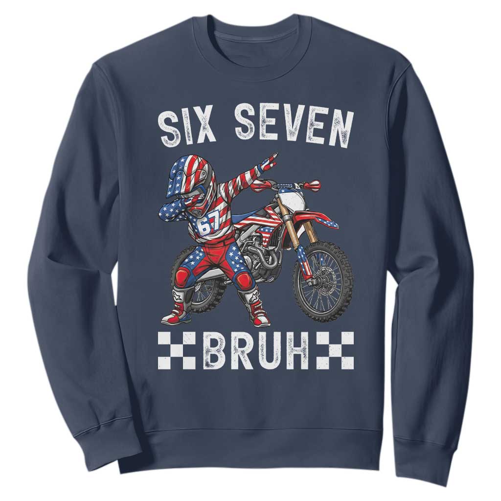 67 Bruh Meme Sweatshirt Funny Six Seven Dirt Bike Patriotic American Flag TS14 Navy Print Your Wear