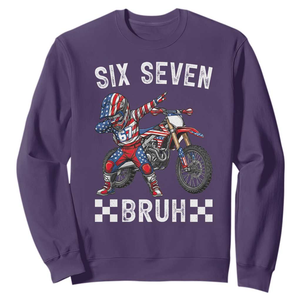 67 Bruh Meme Sweatshirt Funny Six Seven Dirt Bike Patriotic American Flag TS14 Purple Print Your Wear