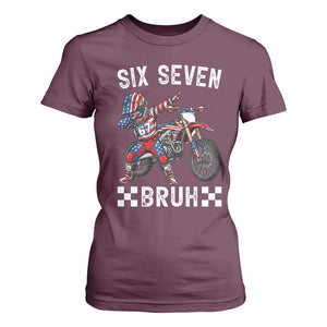 67 Bruh Meme T Shirt For Women Funny Six Seven Dirt Bike Patriotic American Flag TS14 Maroon Print Your Wear