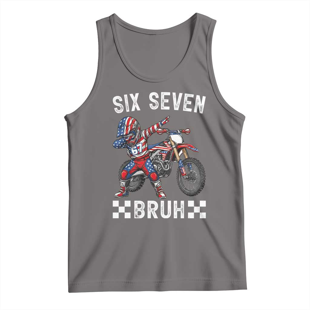 67 Bruh Meme Tank Top Funny Six Seven Dirt Bike Patriotic American Flag TS14 Deep Heather Print Your Wear
