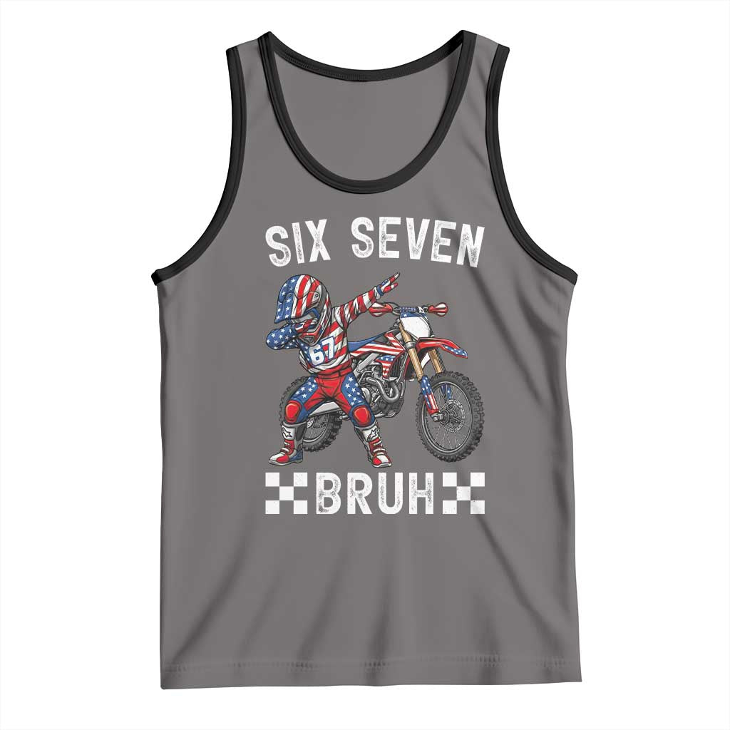 67 Bruh Meme Tank Top Funny Six Seven Dirt Bike Patriotic American Flag TS14 Deep Heather Black Print Your Wear