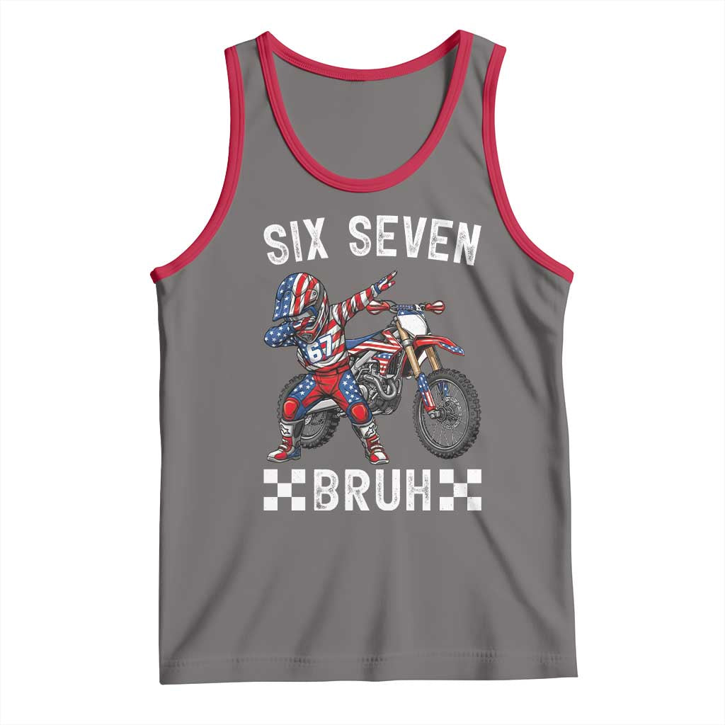 67 Bruh Meme Tank Top Funny Six Seven Dirt Bike Patriotic American Flag TS14 Deep Heather Red Print Your Wear
