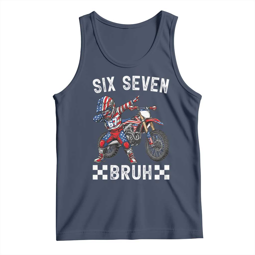 67 Bruh Meme Tank Top Funny Six Seven Dirt Bike Patriotic American Flag TS14 Navy Print Your Wear