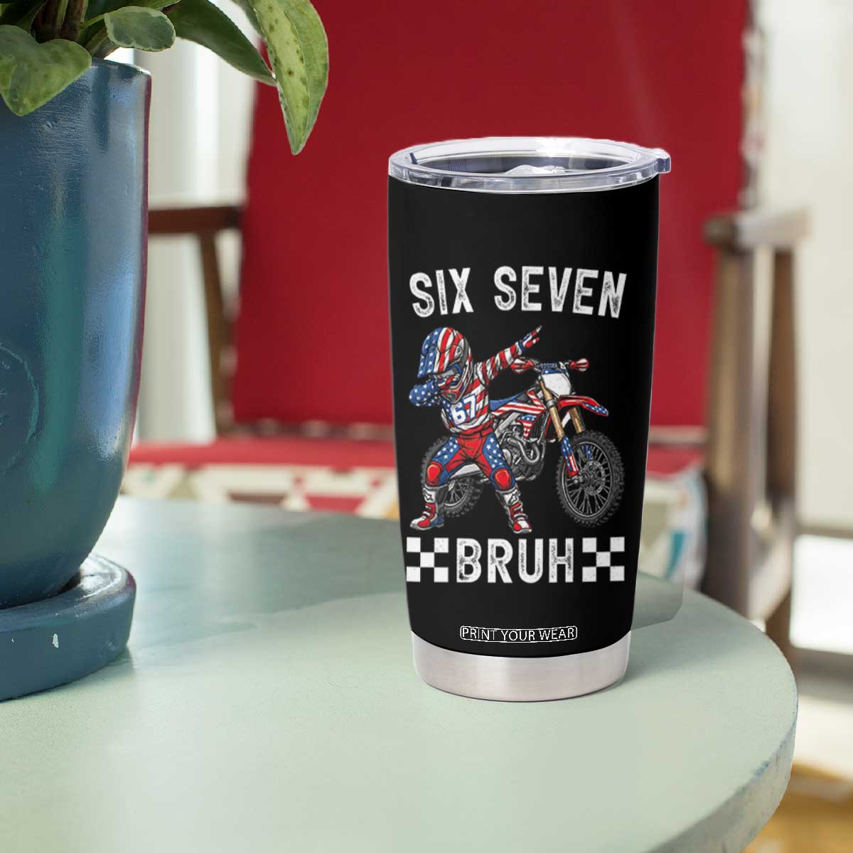 67 Bruh Meme Tumbler Cup Funny Six Seven Dirt Bike Patriotic American Flag TS14 Print Your Wear