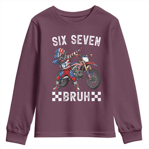 67 Bruh Meme Youth Sweatshirt Funny Six Seven Dirt Bike Patriotic American Flag TS14 Maroon Print Your Wear