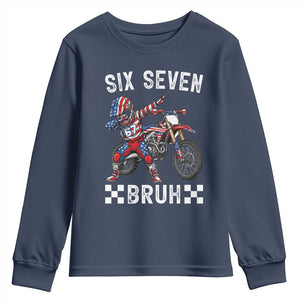 67 Bruh Meme Youth Sweatshirt Funny Six Seven Dirt Bike Patriotic American Flag TS14 Navy Print Your Wear