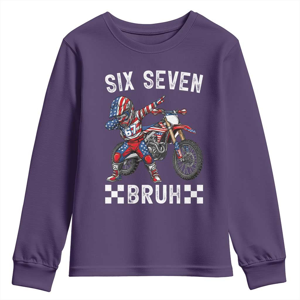 67 Bruh Meme Youth Sweatshirt Funny Six Seven Dirt Bike Patriotic American Flag TS14 Purple Print Your Wear