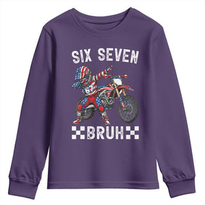 67 Bruh Meme Youth Sweatshirt Funny Six Seven Dirt Bike Patriotic American Flag TS14 Purple Print Your Wear